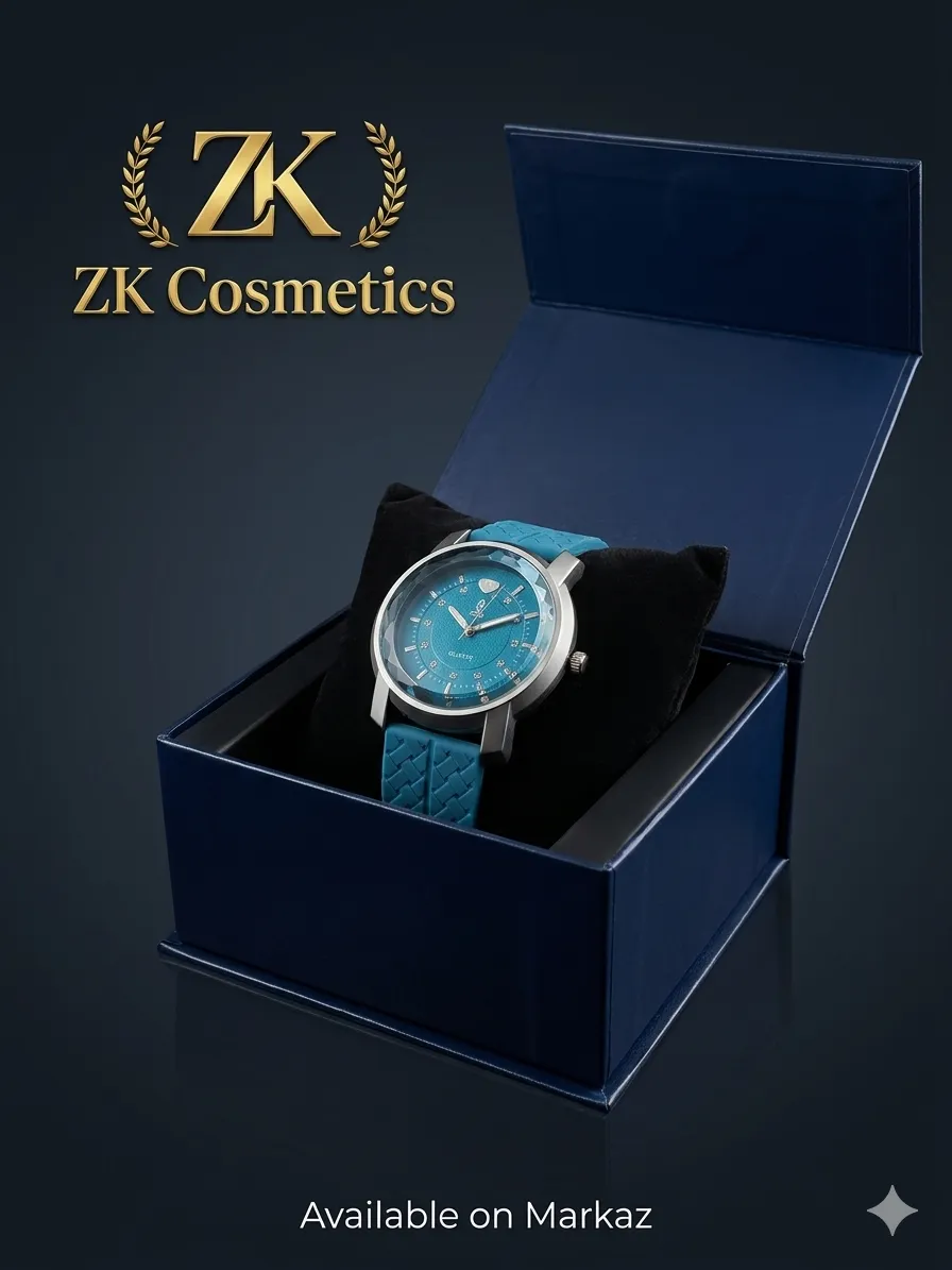 Men's Elegant Blue Crystal Quartz Watch with Silicone Strap