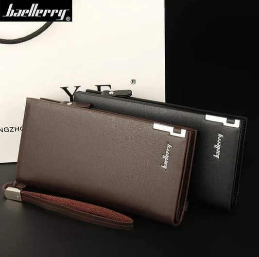 Men's Slim Zipper Leather Wallet Brown Black