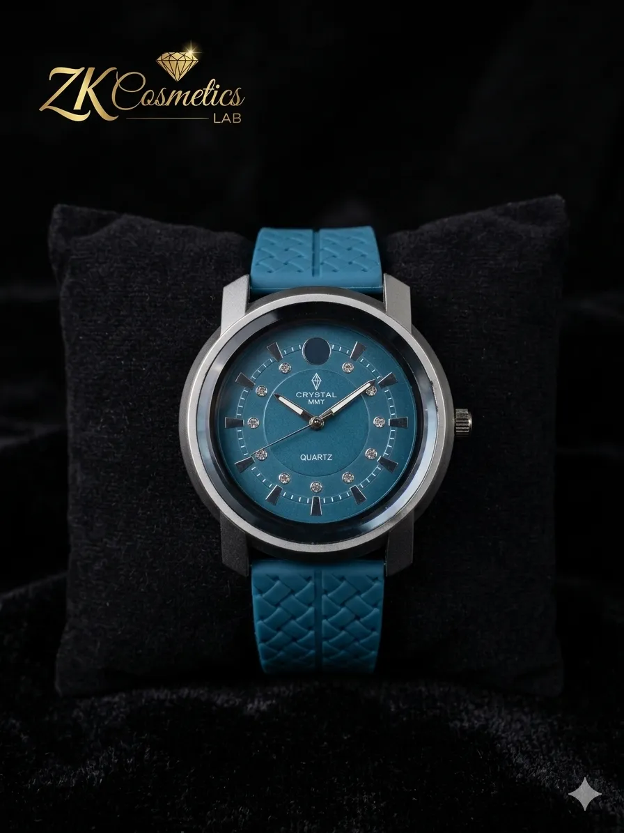 Men's Elegant Blue Crystal Quartz Watch with Silicone Strap