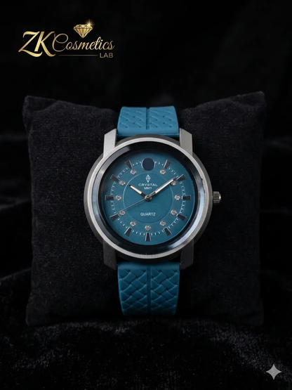Men's Elegant Blue Crystal Quartz Watch with Silicone Strap
