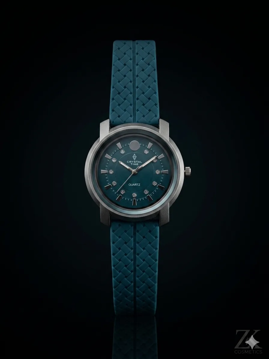 Men's Elegant Blue Crystal Quartz Watch with Silicone Strap