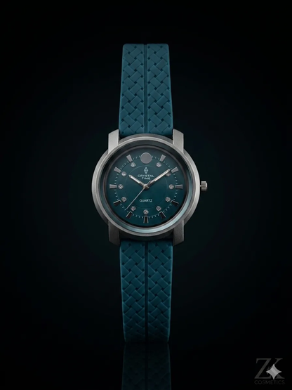 Men's Elegant Blue Crystal Quartz Watch with Silicone Strap