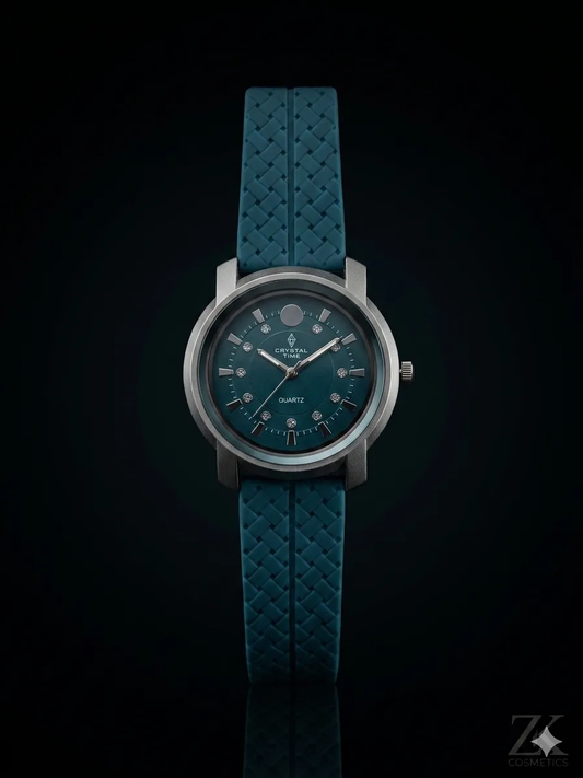 Men's Elegant Blue Crystal Quartz Watch with Silicone Strap